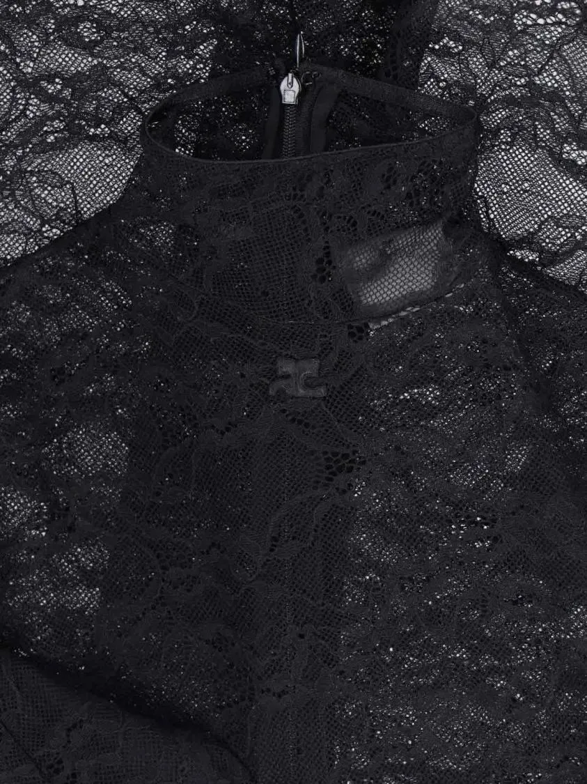Courrèges - Intricately Designed Sheer Lace Top With High Neck - Größe M - schwarz – Bild 2