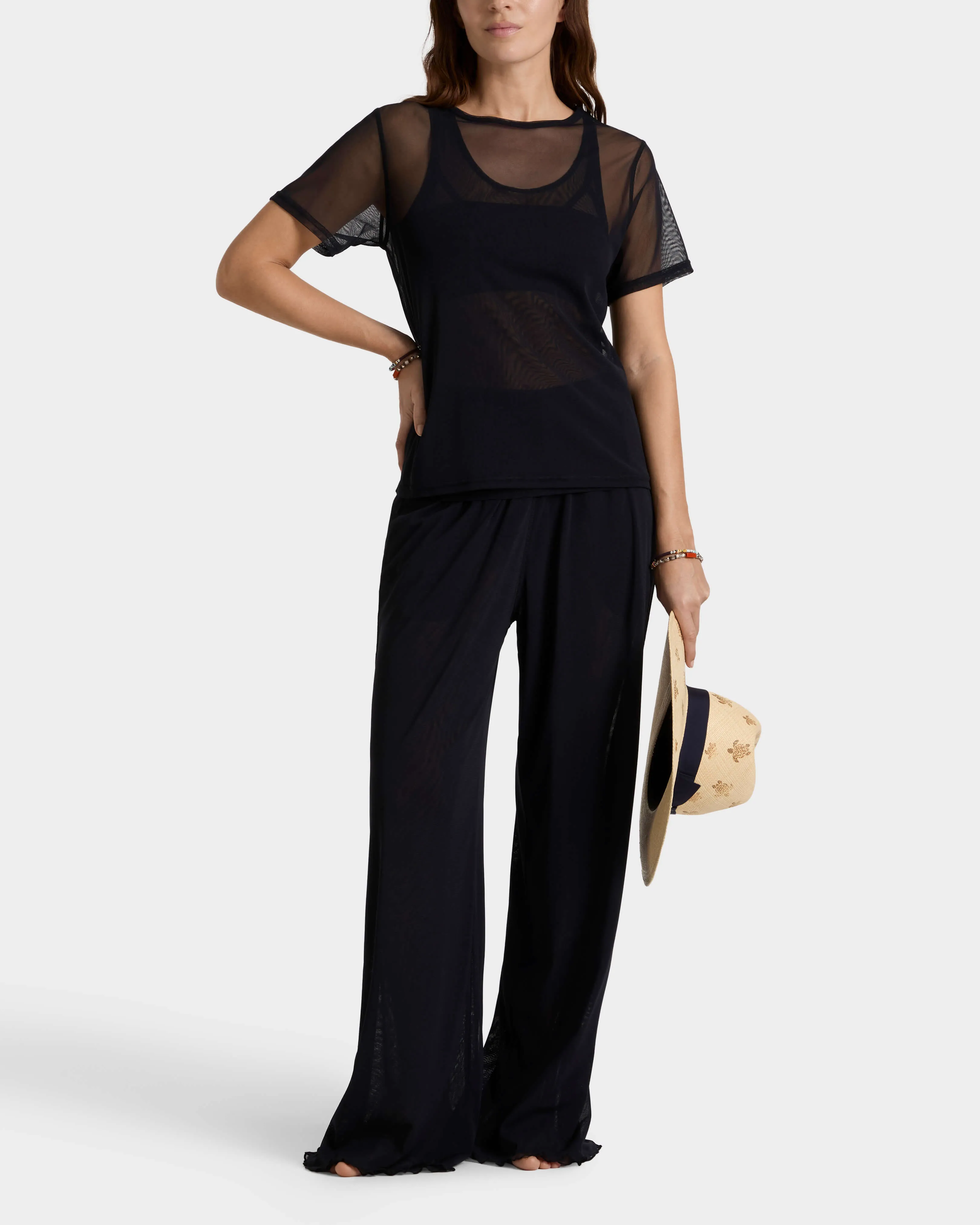 Vilebrequin - Solid Tüllhose Mit Weitem Bein Für Damen - Hose - Line - Schwarz - Größe M – Bild 3