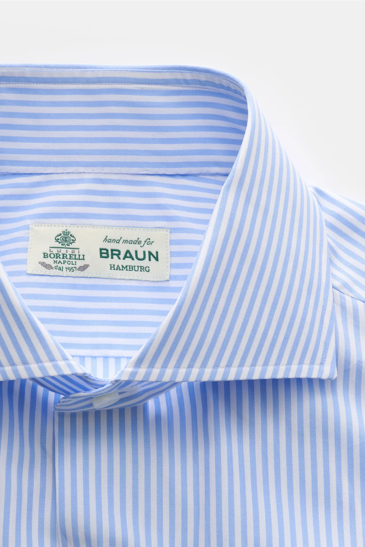 Borrelli - Herren - Business Hemd 'Nando' Haifisch-Kragen hellblau/weiß gestreift – Bild 2