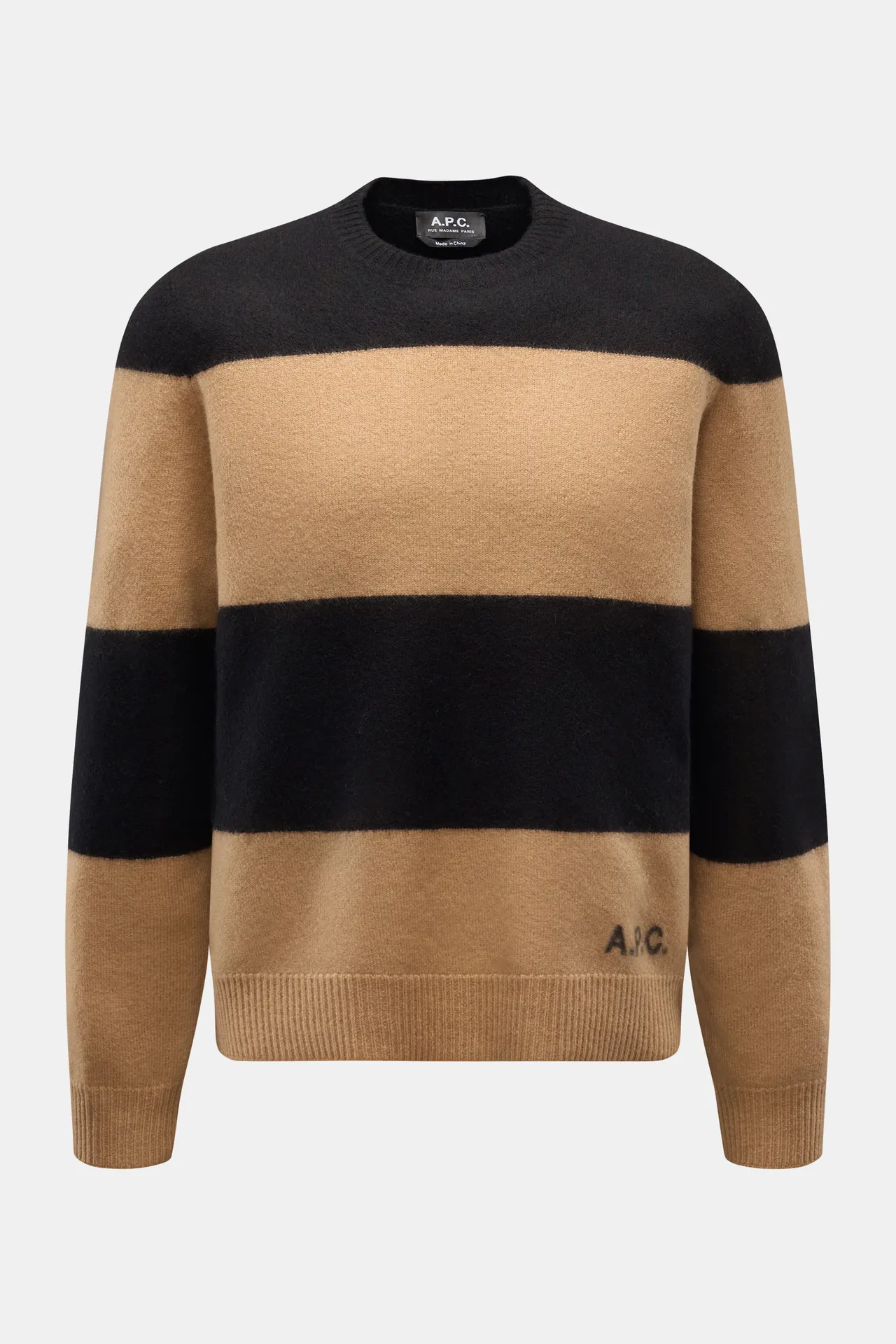 A.P.C. - Herren - Rundhalspullover %27Edwardo%27 camel/schwarz gestreift A.P.C. - Herren - Rundhalspullover %27Edwardo%27 camel/schwarz gestreift