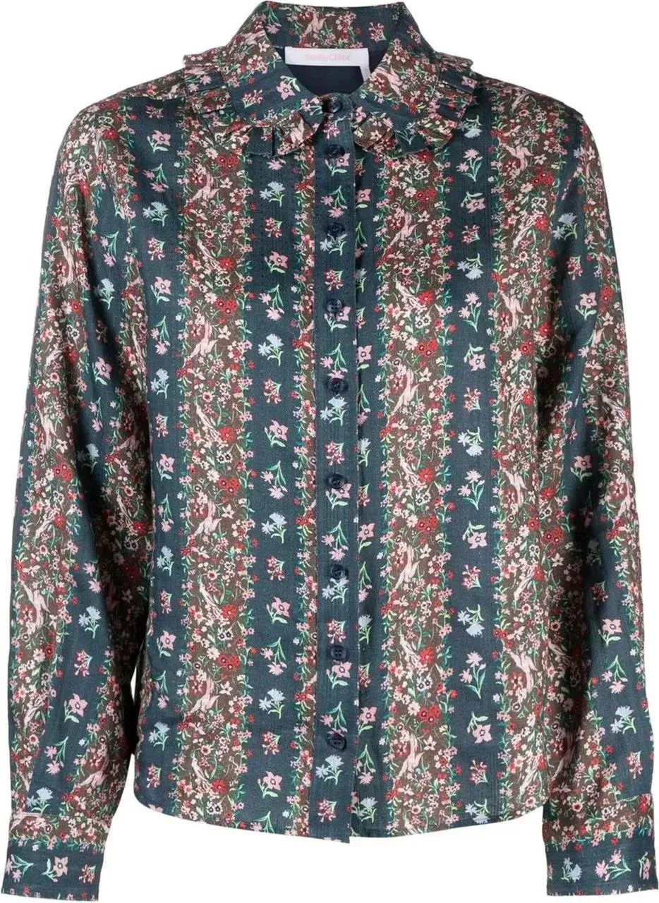 See By Chloé - Floral Print Long Sleeve Shirt In Flax Linen - Größe 46 - bunt See By Chloé - Floral Print Long Sleeve Shirt In Flax Linen - Größe 46 - bunt