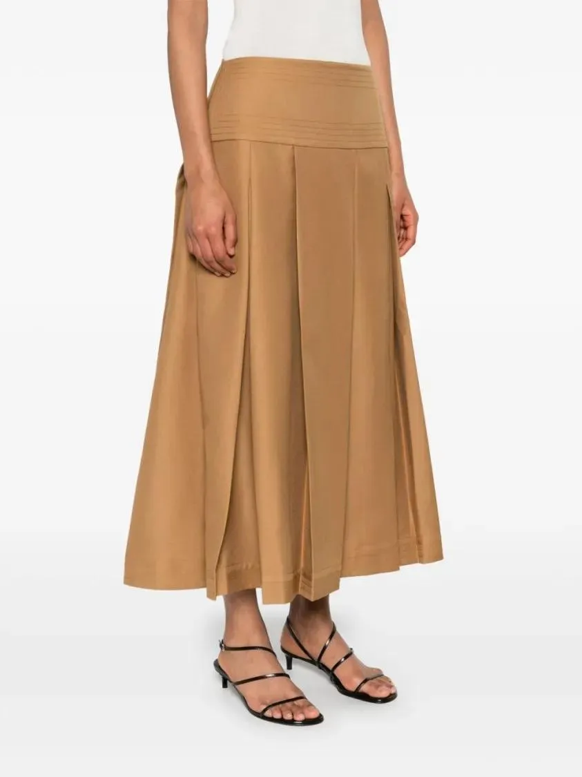 ABADIA - Brown Ochre Mid-Length Pleated Layan Skirt - Größe 4 - braun – Bild 4