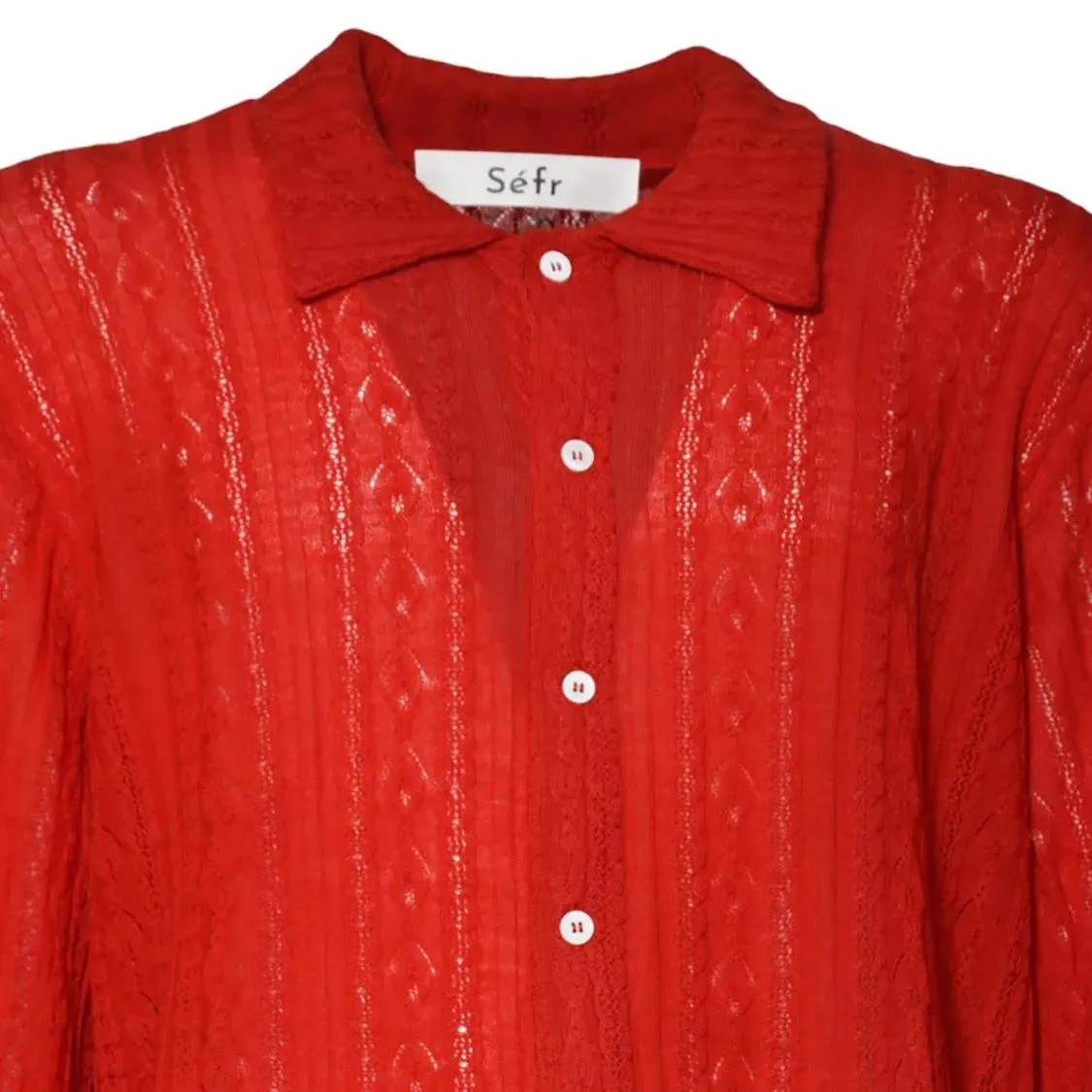 SEFR - Long-Sleeved Textured Knit Shirt With Classic Coll - Größe L - rot – Bild 2