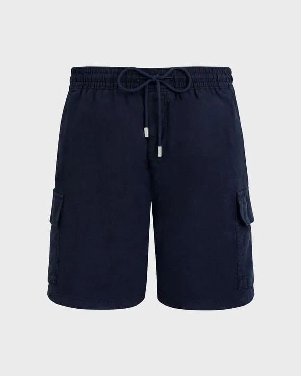 Vilebrequin - Einfarbige Leinen-bermudashorts Mit Cargotaschen Für Herren - Bermuda - Baie - Blau - Größe XXL Vilebrequin - Einfarbige Leinen-bermudashorts Mit Cargotaschen Für Herren - Bermuda - Baie - Blau - Größe XXL