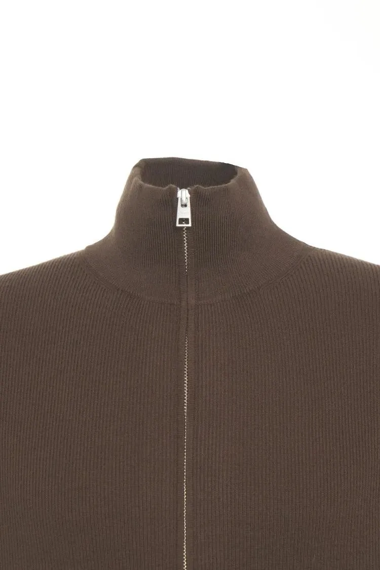 Closed - High Collar Zip-Front Cardigan With Ribbed Details - Größe XL - grau – Bild 2