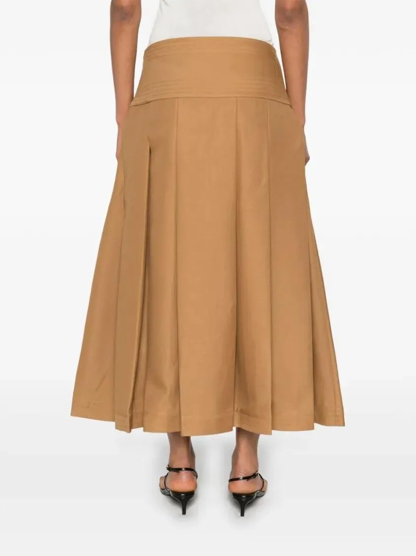 ABADIA - Brown Ochre Mid-Length Pleated Layan Skirt - Größe 4 - braun – Bild 3