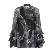Emilio Pucci - Sheer Silk Blouse With Abstract Swirling Pattern - Größe 42 - schwarz Emilio Pucci - Sheer Silk Blouse With Abstract Swirling Pattern - Größe 42 - schwarz