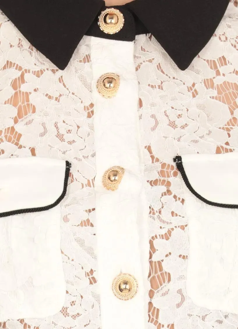 self-portrait - Delicate Lace Dress With Structured Pockets - Größe 12 - weiß – Bild 2