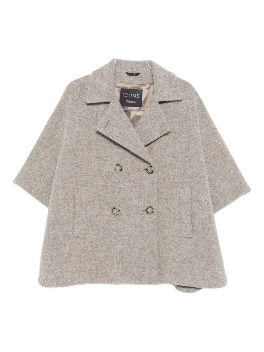 CINZIA ROCCA - Boxy Grey Cape Coat With Double-Breasted Front - Größe 44 - grau CINZIA ROCCA - Boxy Grey Cape Coat With Double-Breasted Front - Größe 44 - grau