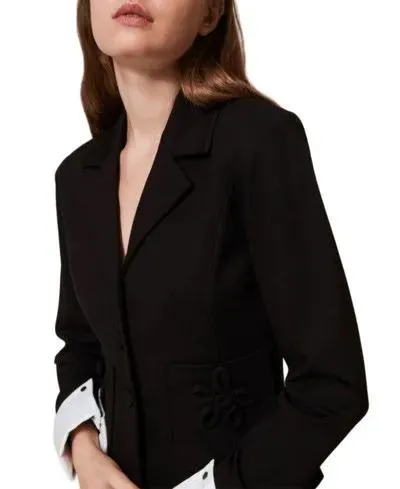 Twinset Actitude - Floral Pin-Detail Black Blazer With Removable Cuff - Größe XS - schwarz – Bild 2