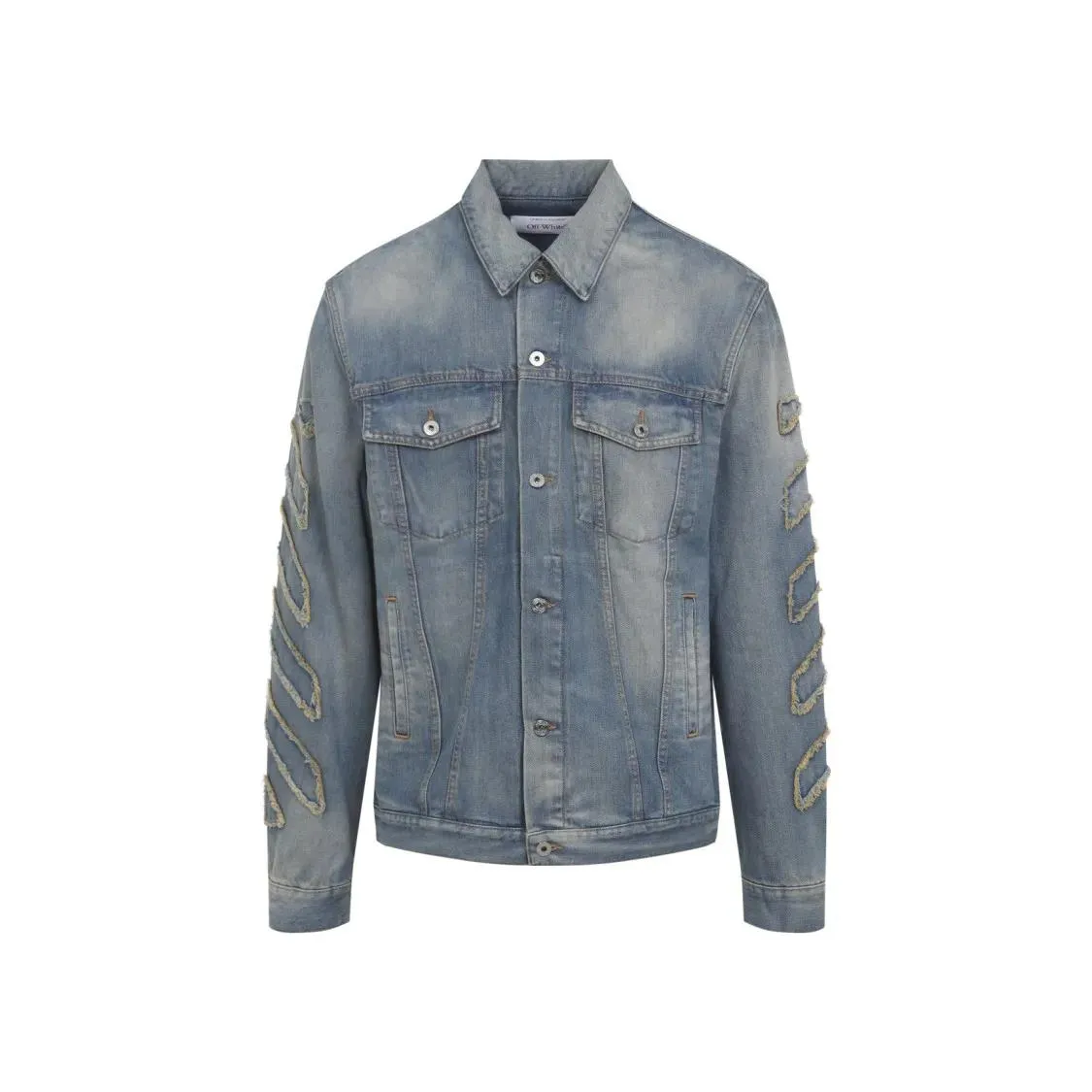 Off-White - Denim Jacket With Frayed Diagonal Stripes - Größe XL - grau Off-White - Denim Jacket With Frayed Diagonal Stripes - Größe XL - grau