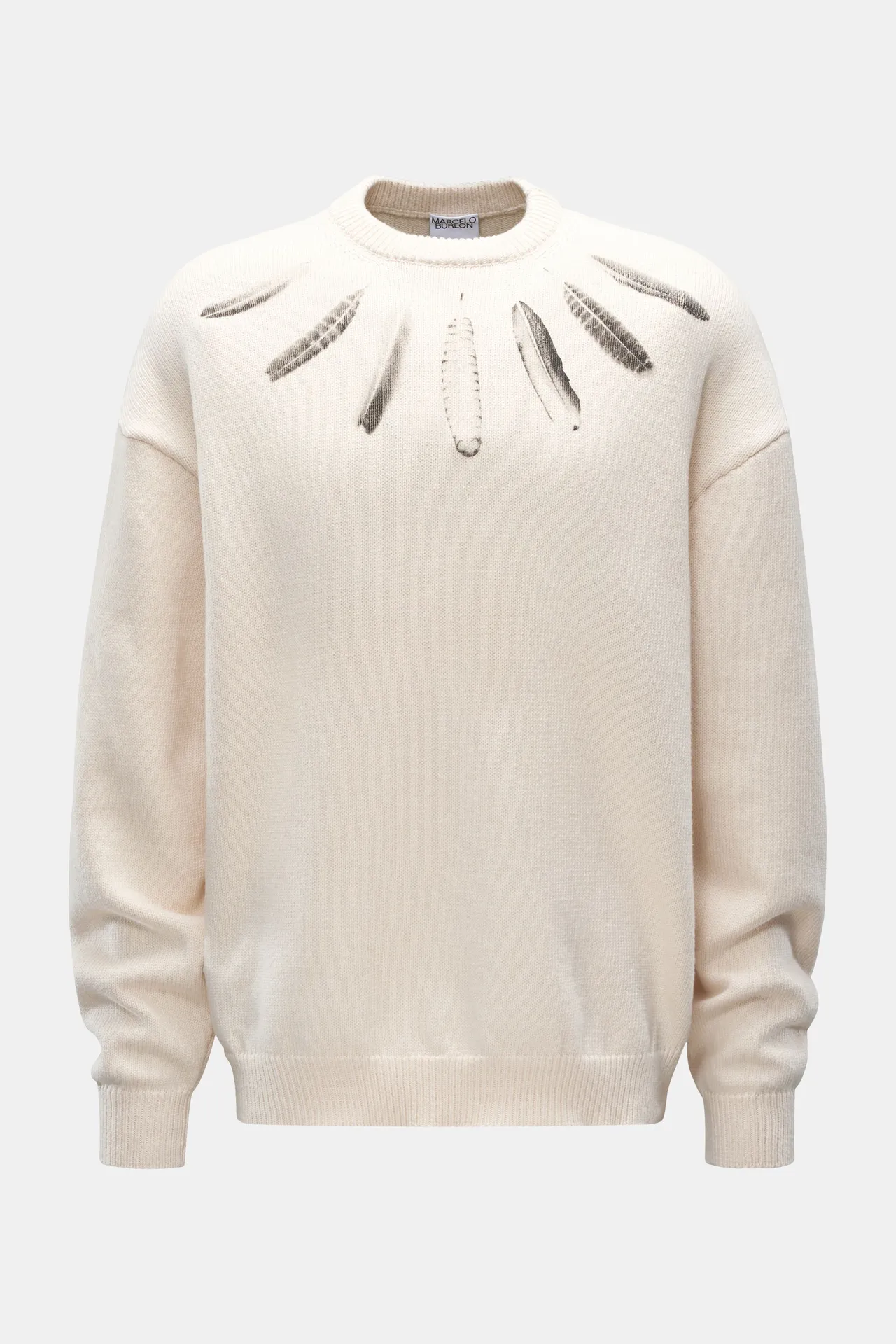 Marcelo Burlon - Herren - Rundhalspullover %27AOP Wind Feathers Knit Comfort Crew%27 creme Marcelo Burlon - Herren - Rundhalspullover %27AOP Wind Feathers Knit Comfort Crew%27 creme