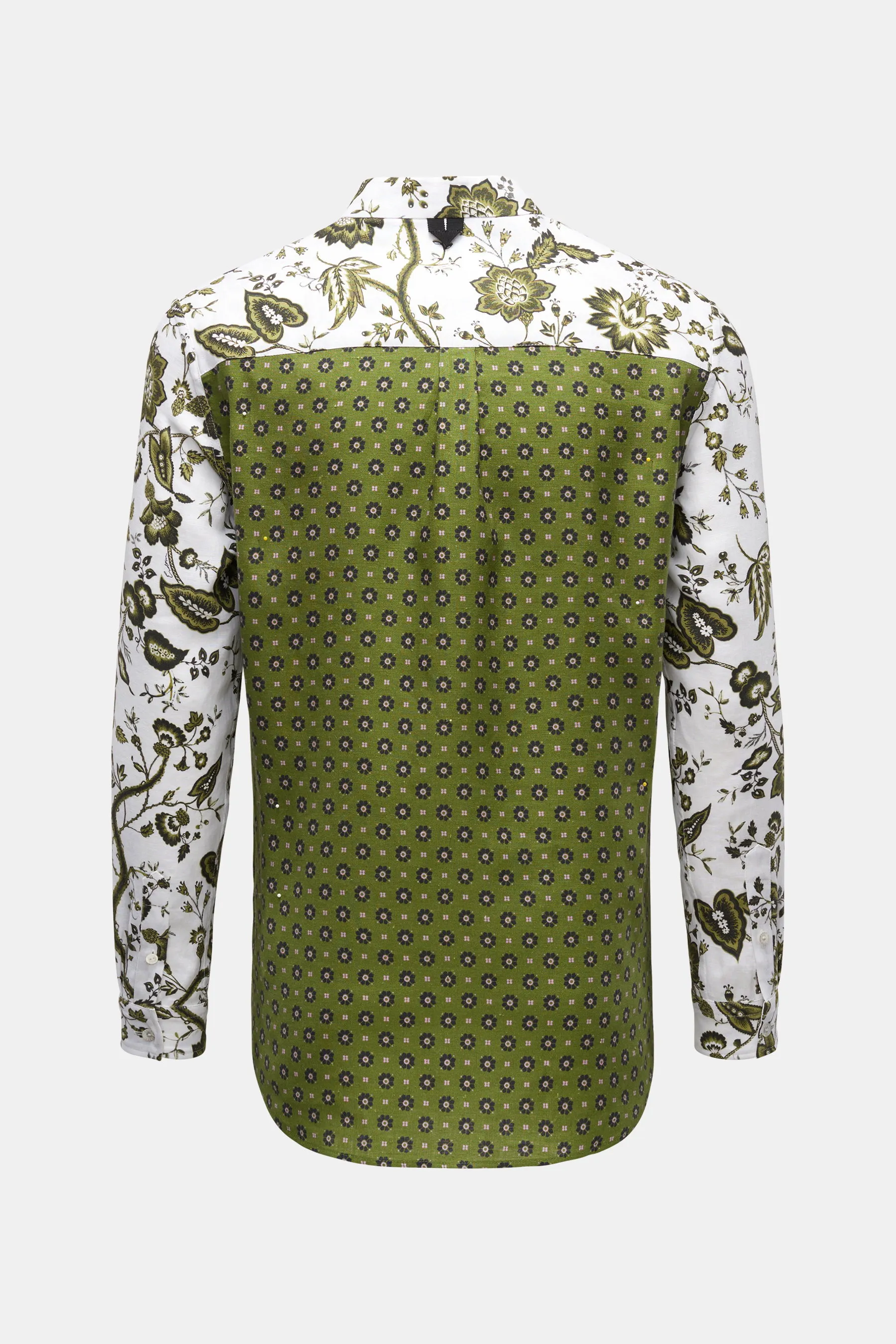 Erdem - Herren - Leinenhemd 'Felix' Grandad-Kragen oliv/weiß gemustert – Bild 3