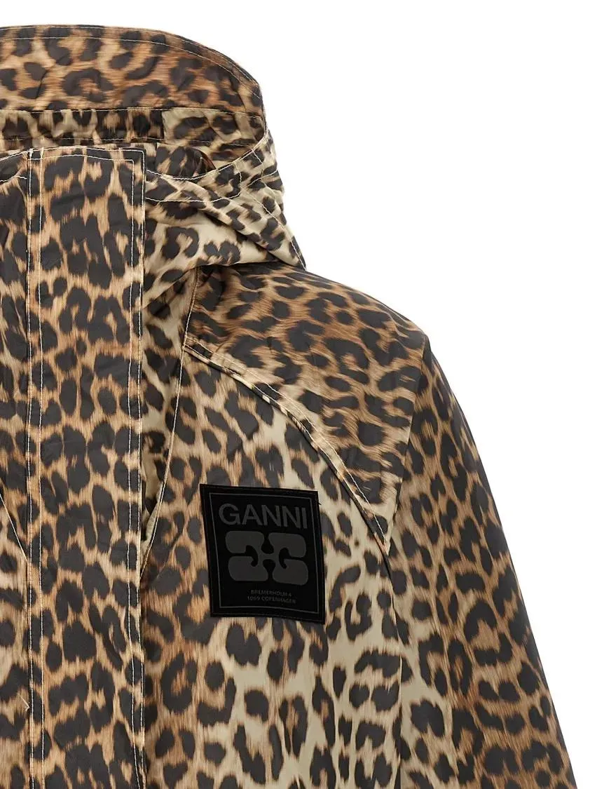GANNI - 'Leopard Print Nylon' Windbreaker - Größe L - braun – Bild 3