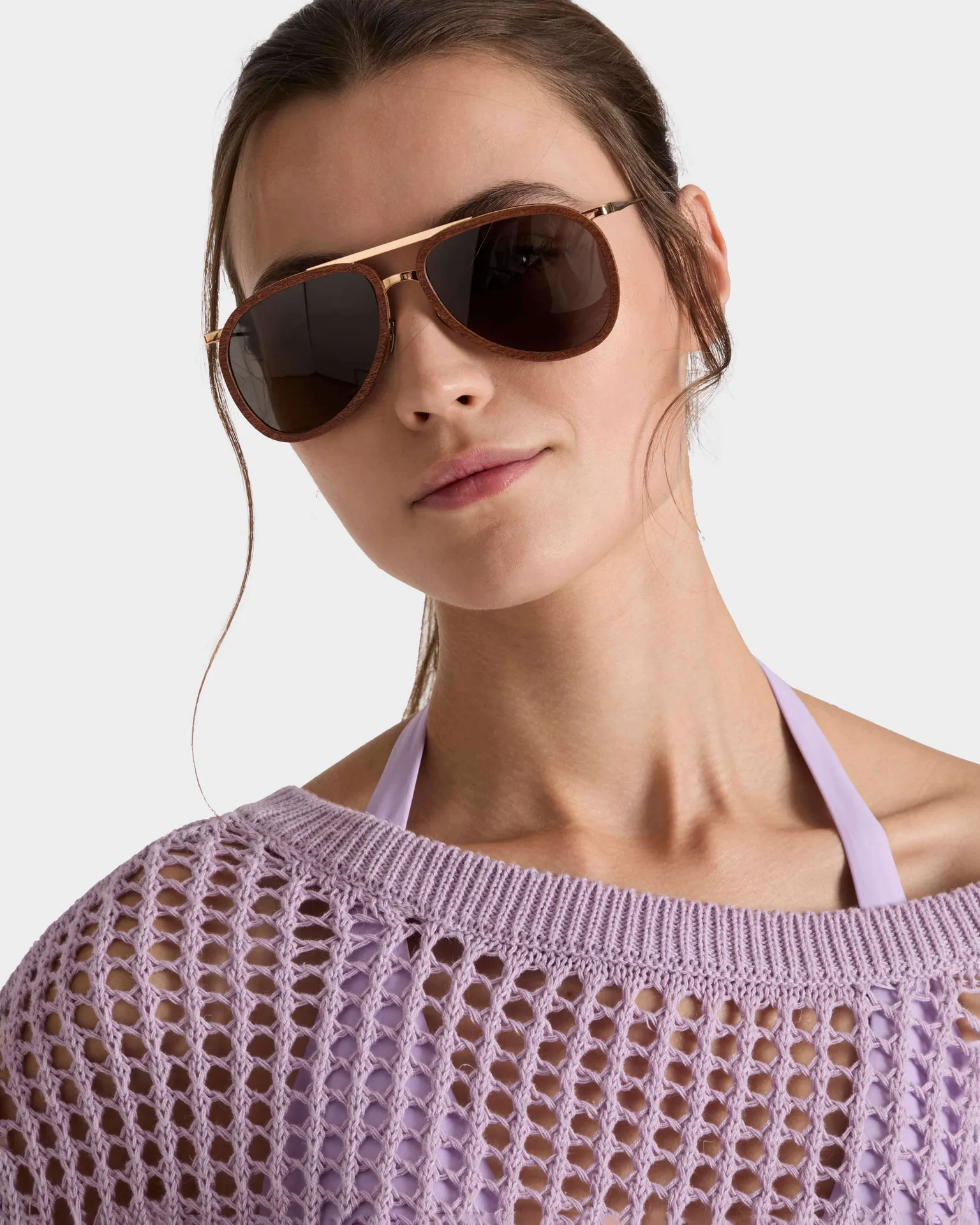 Vilebrequin - Unisex Mahoganywood Pilotensonnenbrille - Sonnenbrille - Vol2nuit - Rosa - Größe OSFA – Bild 4