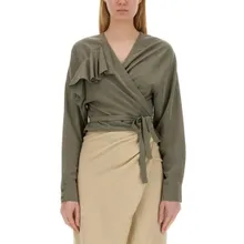 Alysi - Cropped Ruffled Top With Waist Tie - Größe 42 - grün Alysi - Cropped Ruffled Top With Waist Tie - Größe 42 - grün