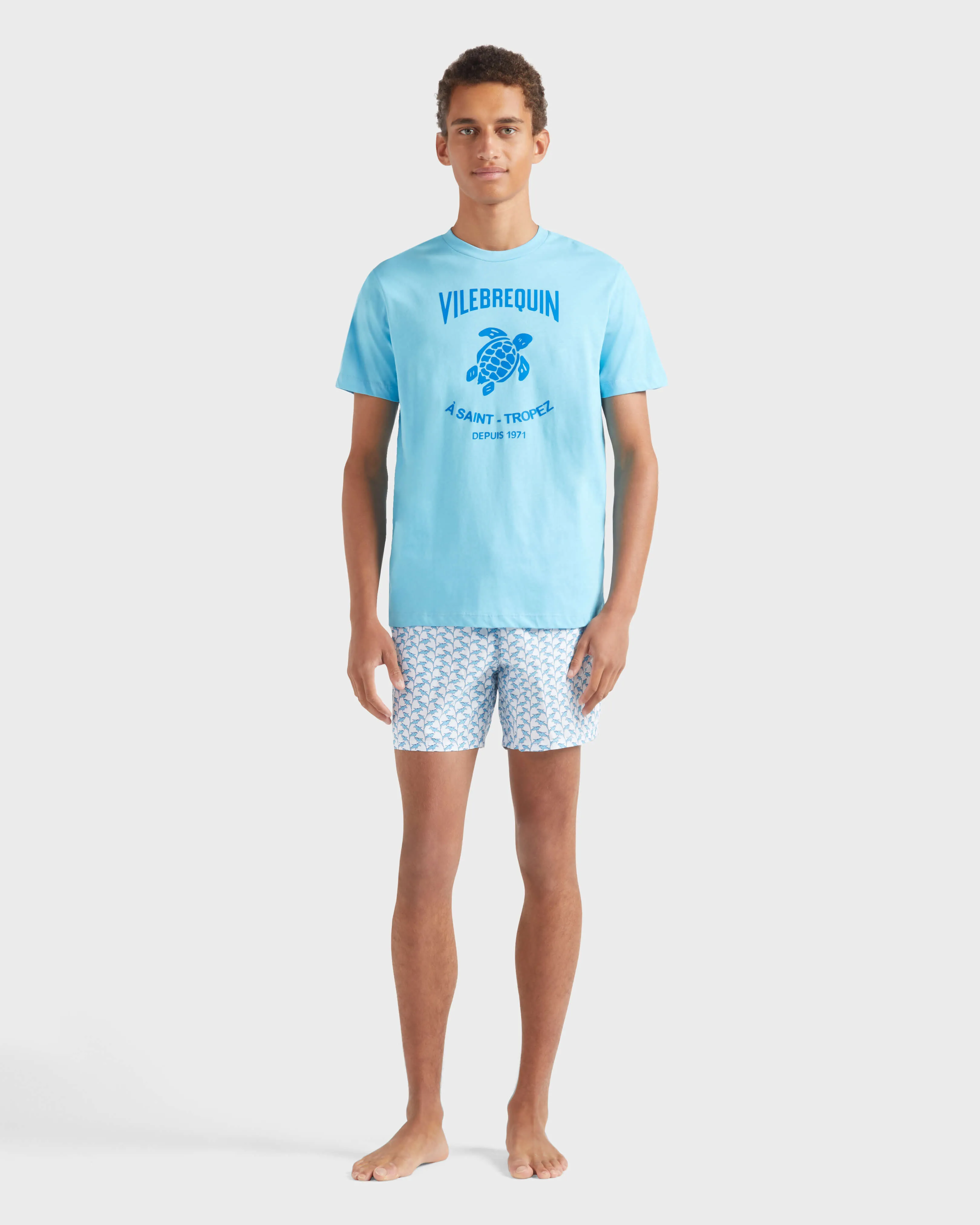 Vilebrequin - Baumwoll-t-shirt Mit Aufgedrucktem Kontrastlogo Aus Gummi Für Herren - T-shirt - Portisol - Blau - Größe M – Bild 3