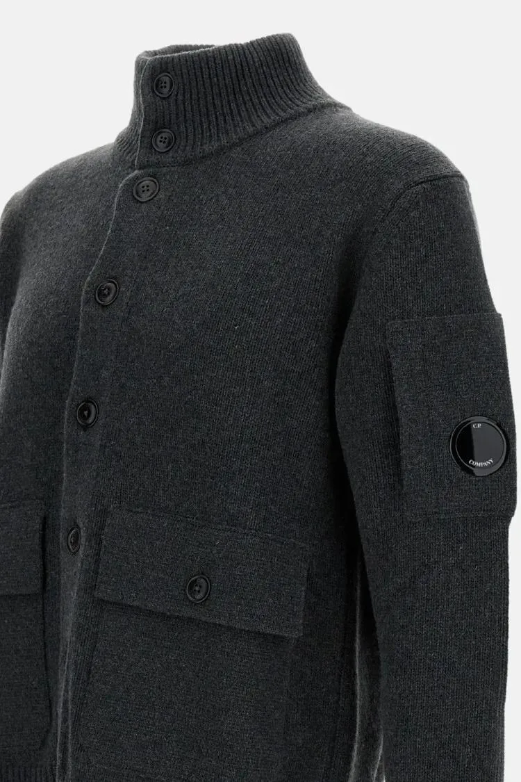 CP Company - High Collar Wool Cardigan - Größe XL - grau – Bild 2