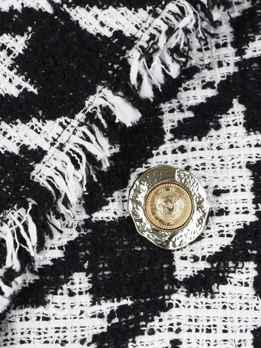 Balmain - Double-Breasted Houndstooth Blazer With Frayed Des - Größe 36 - schwarz – Bild 2