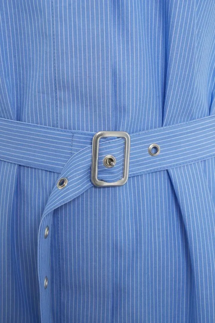 Ottod'ame - Striped Long-Sleeve Shirt With Removable Waist Bel - Größe 44 - blau – Bild 2