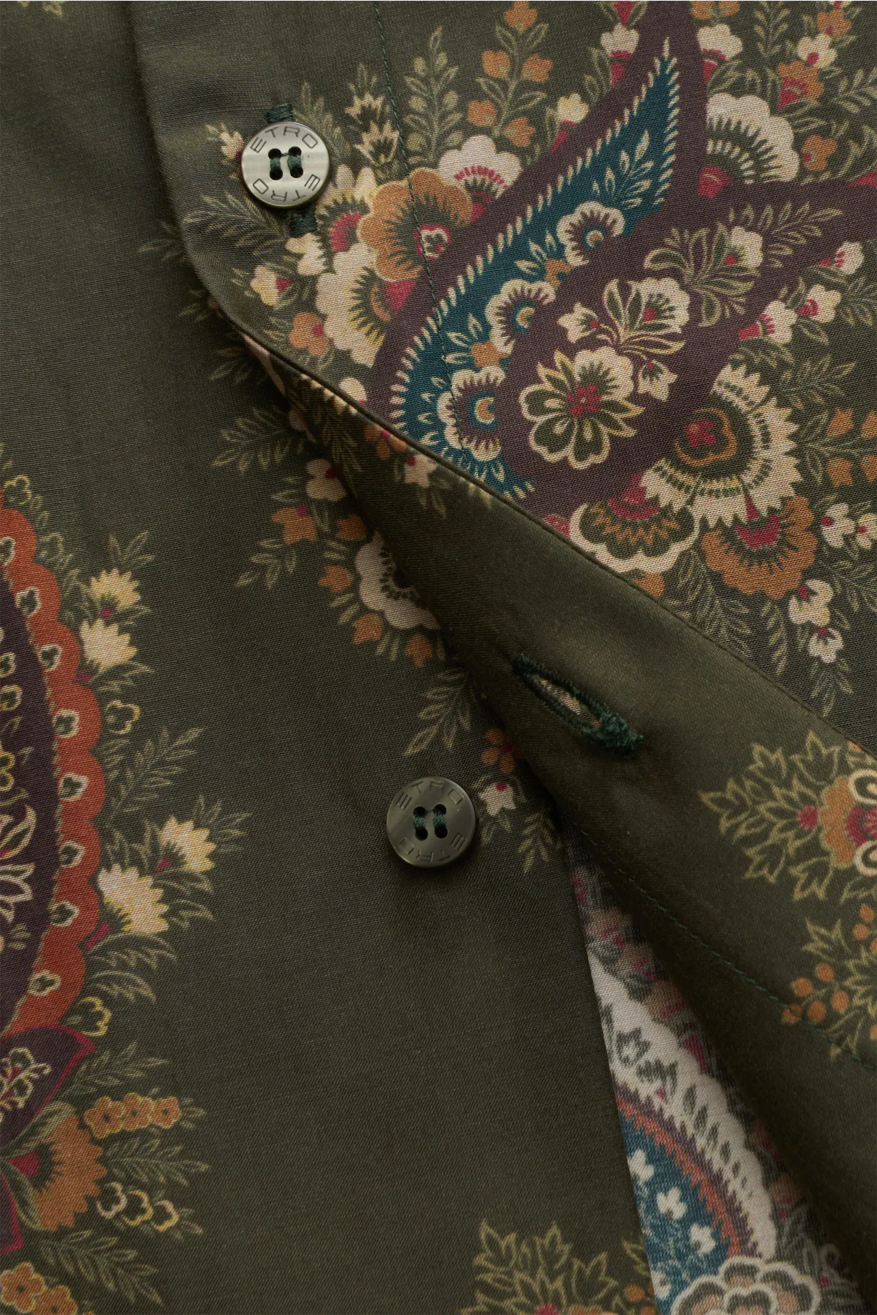 Etro - Herren - Casual Hemd Kubanischer Kragen oliv/creme/rotbraun gemustert – Bild 4