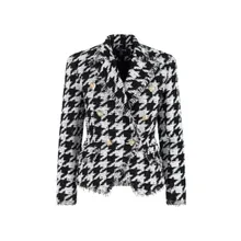 Balmain - Double-Breasted Houndstooth Blazer With Frayed Des - Größe 36 - schwarz Balmain - Double-Breasted Houndstooth Blazer With Frayed Des - Größe 36 - schwarz