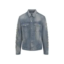 Off-White - Denim Jacket With Frayed Diagonal Stripes - Größe XL - grau Off-White - Denim Jacket With Frayed Diagonal Stripes - Größe XL - grau