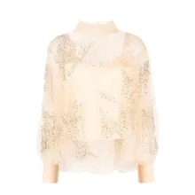 Des Phemmes - Embellished Sheer Sweater With Puff Sleeves And De - Größe 38 - beige Des Phemmes - Embellished Sheer Sweater With Puff Sleeves And De - Größe 38 - beige