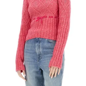 Cormio - Textured Diamond Knit Sweater - Größe 38 - rot