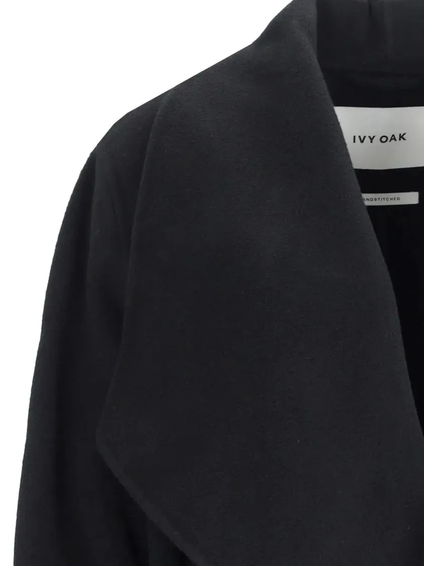 Ivy & Oak - Carrie Rose Black Wool Coat With Draped Collar - Größe 42 - schwarz – Bild 3