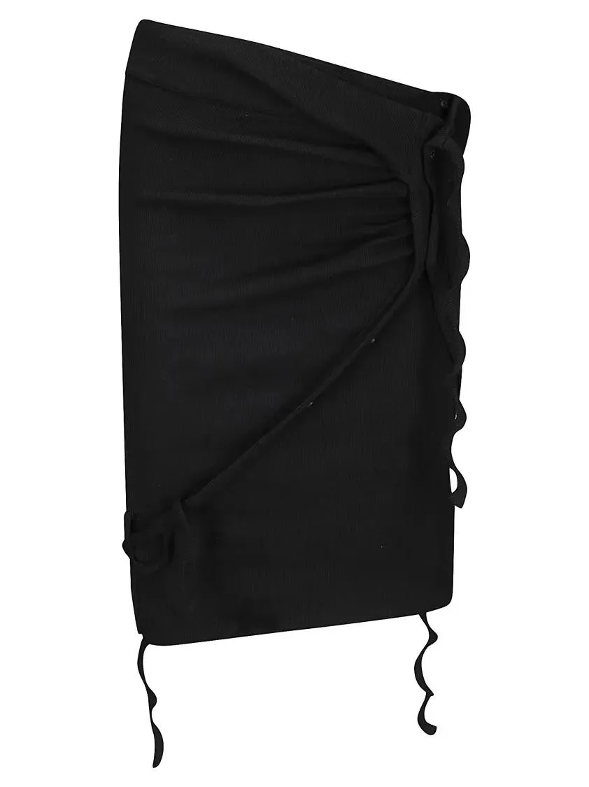 Ottolinger - Asymmetrical Ribbed Mini Skirt With Ruffle Detail - Größe S - schwarz Ottolinger - Asymmetrical Ribbed Mini Skirt With Ruffle Detail - Größe S - schwarz