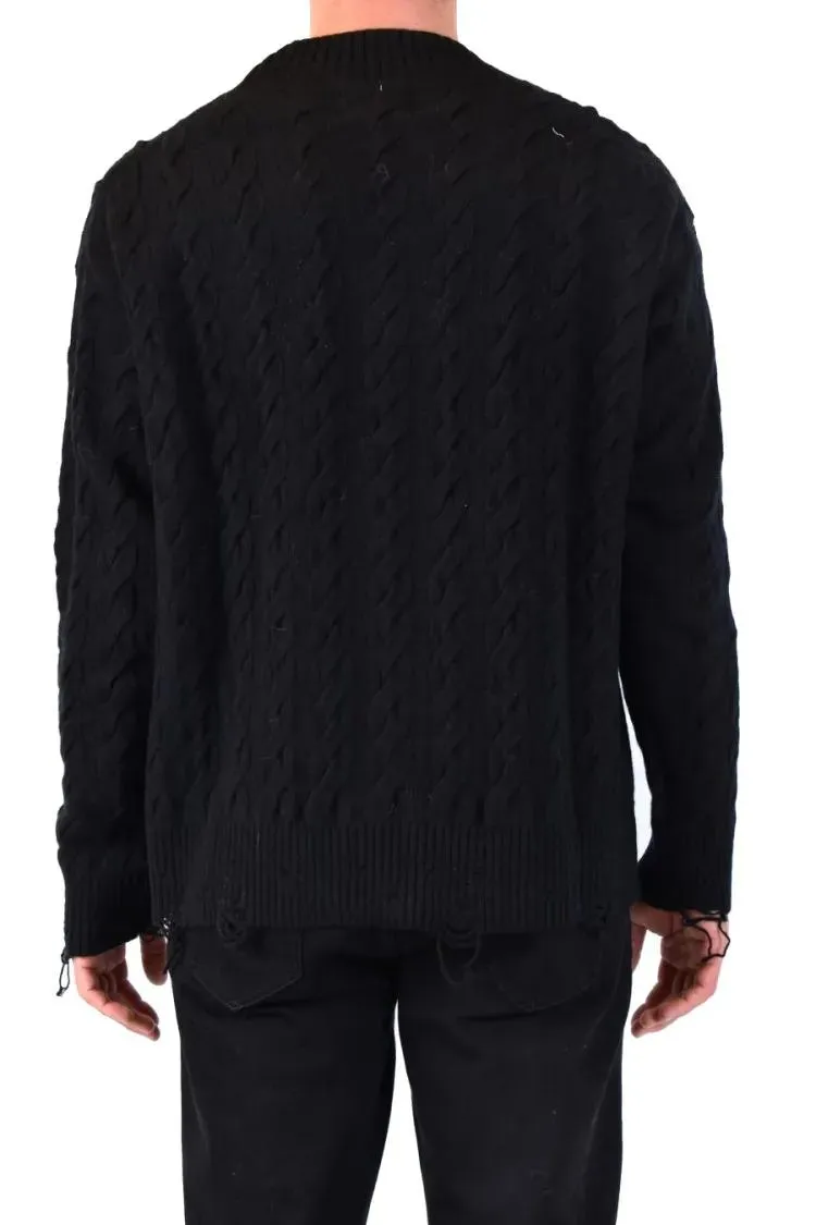 Laneus - Cable Knit Black Cardigan With V-Neckline - Größe 50 - schwarz – Bild 2