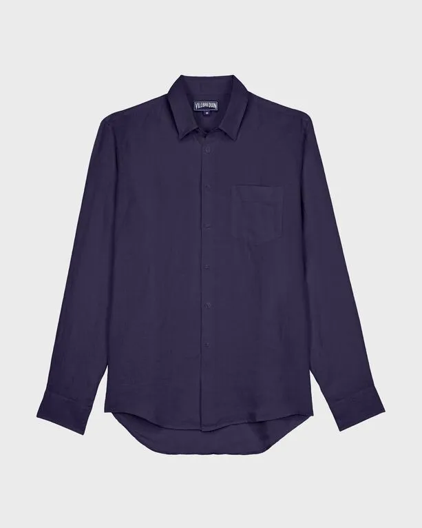 Vilebrequin - Turtle Monogram Hemd Aus Leinen Und Baumwolle Für Herren - Hemd - Caroubis - Blau - Größe XL Vilebrequin - Turtle Monogram Hemd Aus Leinen Und Baumwolle Für Herren - Hemd - Caroubis - Blau - Größe XL