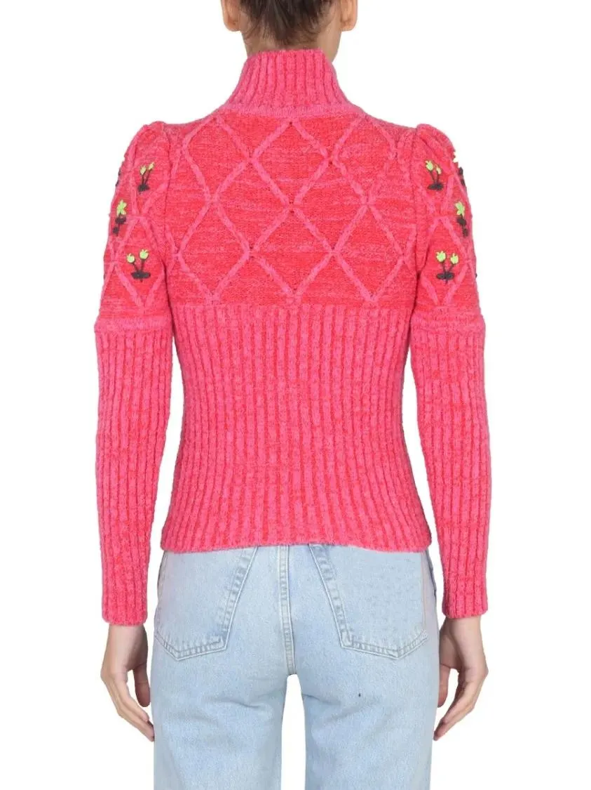 Cormio - Ribbed Knit Jersey With Floral Embroidery - Größe XS - rot – Bild 3