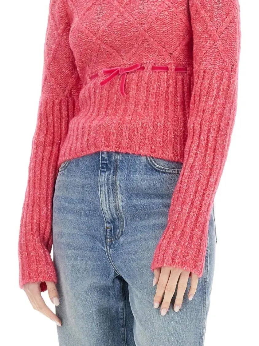 Cormio - Textured Diamond Knit Sweater - Größe 38 - rot – Bild 2