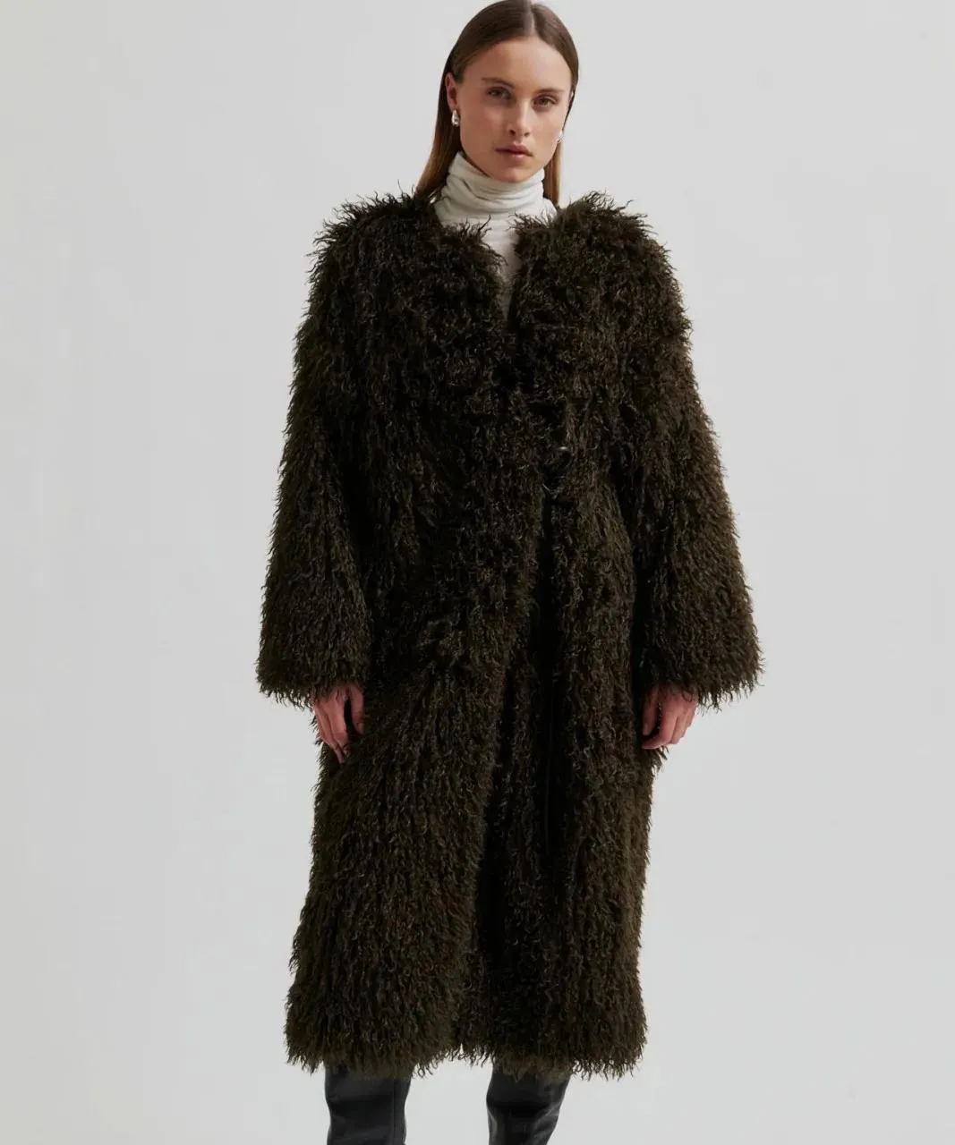 Second Female - Dunkelbrauner Teddymantel mit Bindegürtel - Größe L - multi Second Female - Dunkelbrauner Teddymantel mit Bindegürtel - Größe L - multi