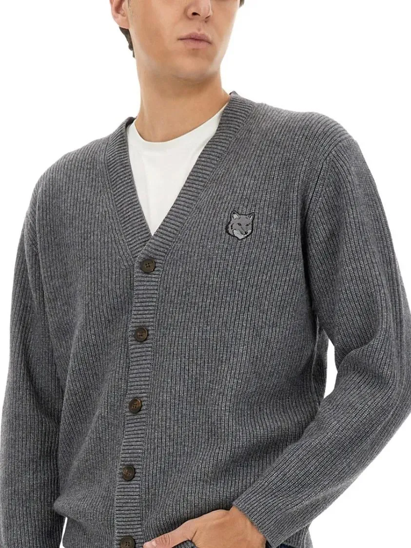 Maison Kitsune - Ribbed Cardigan - Größe XL - grau – Bild 2