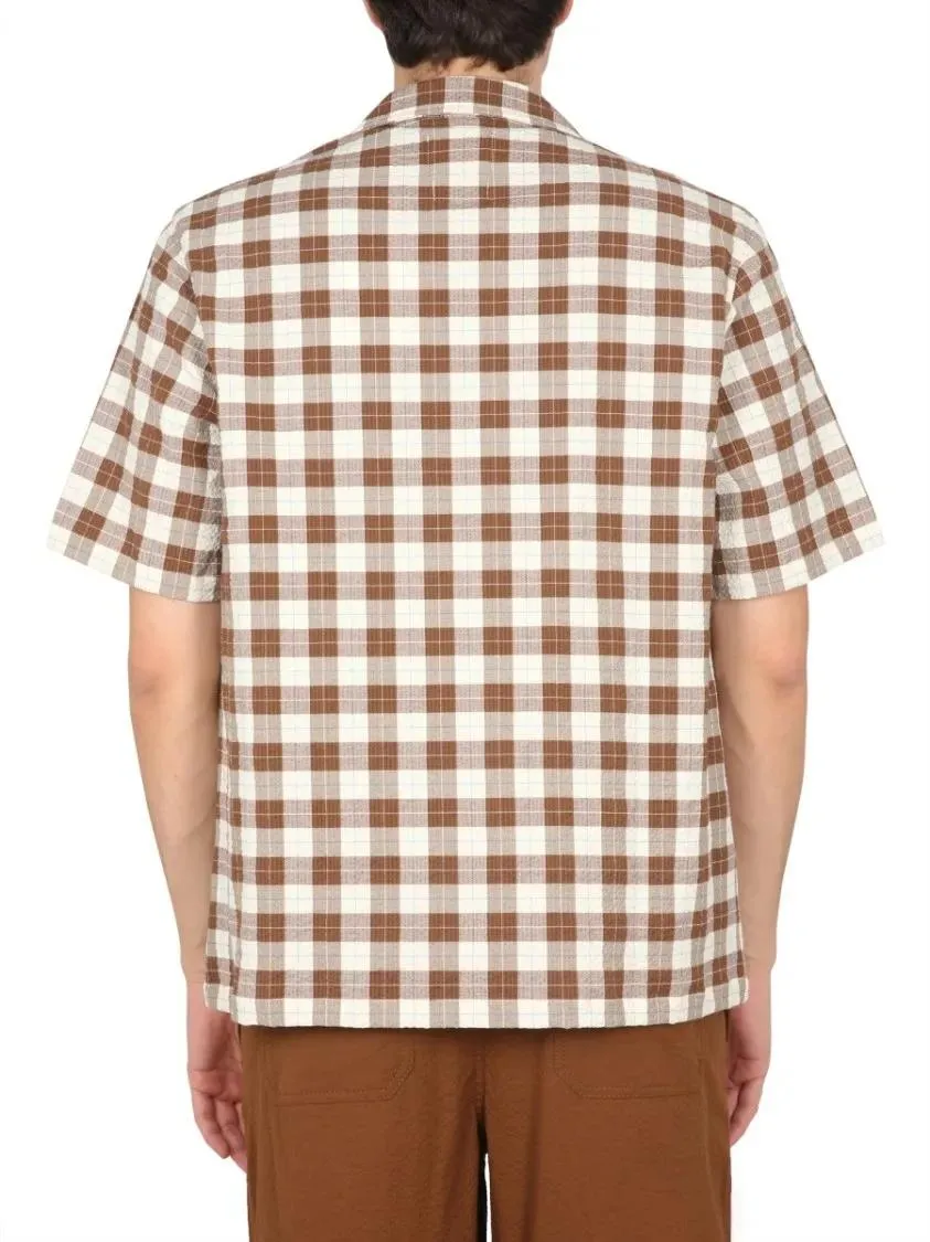 Howlin - Short-Sleeved Checkered Bowling Neck Shirt - Größe L - braun – Bild 3
