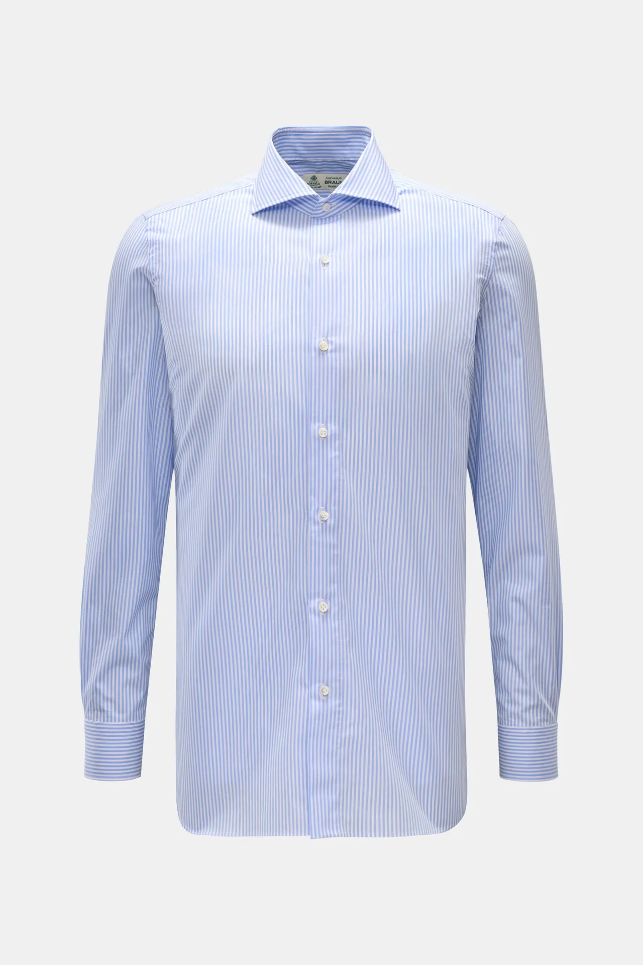 Borrelli - Herren - Business Hemd %27Nando%27 Haifisch-Kragen hellblau/weiß gestreift Borrelli - Herren - Business Hemd %27Nando%27 Haifisch-Kragen hellblau/weiß gestreift