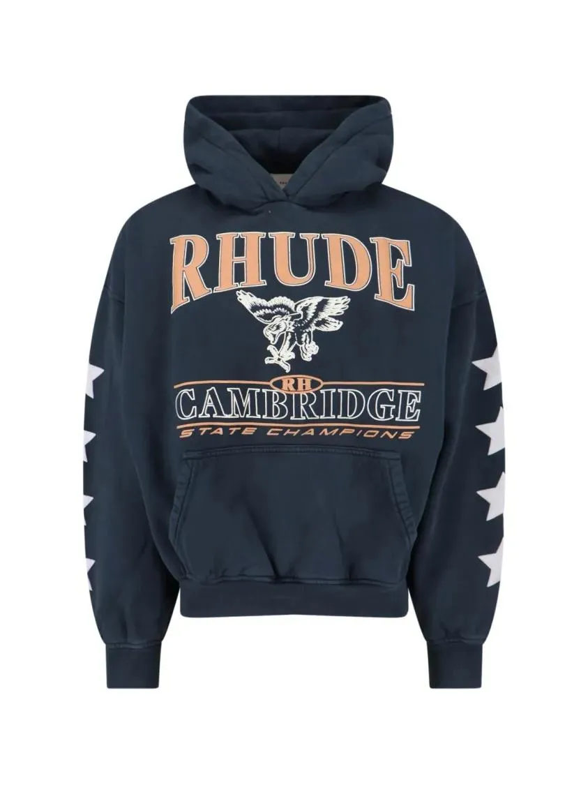 Rhude - Black Cotton Jersey Hoodie With Multicolor Logo - Größe M - blau Rhude - Black Cotton Jersey Hoodie With Multicolor Logo - Größe M - blau
