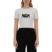 MSGM - Cropped T-Shirt With Logo - Größe L - weiß MSGM - Cropped T-Shirt With Logo - Größe L - weiß