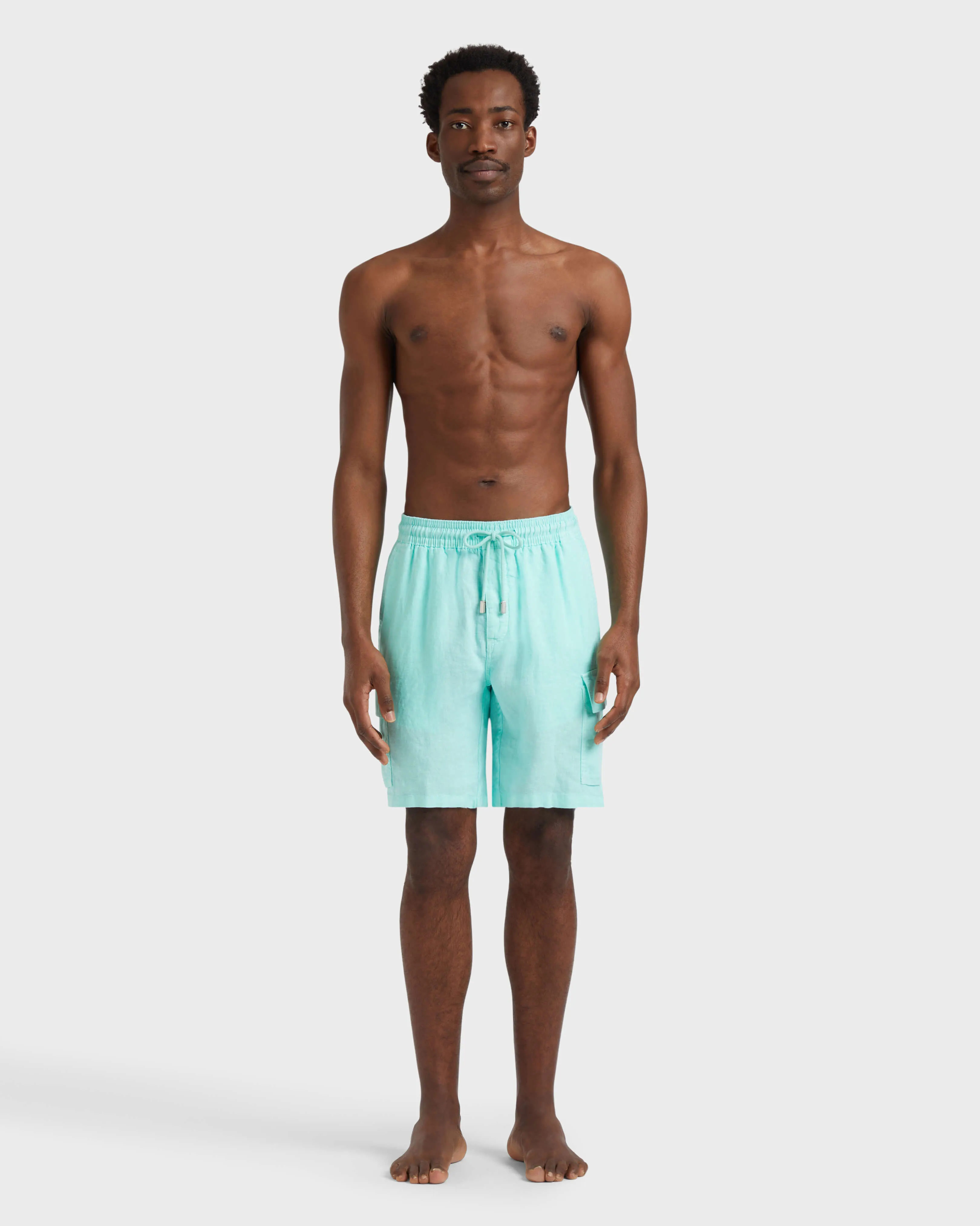 Vilebrequin - Einfarbige Leinen-bermudashorts Mit Cargotaschen Für Herren - Bermuda - Baie - Grün - Größe S – Bild 3