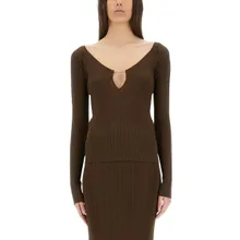 Jacquemus - Slim Fit Brown Top With Deep V-Neckline - Größe 38 - braun Jacquemus - Slim Fit Brown Top With Deep V-Neckline - Größe 38 - braun