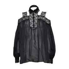 Ermanno Scervino - Black Silk Blouse With Floral Lace Inserts - Größe 42 - schwarz Ermanno Scervino - Black Silk Blouse With Floral Lace Inserts - Größe 42 - schwarz