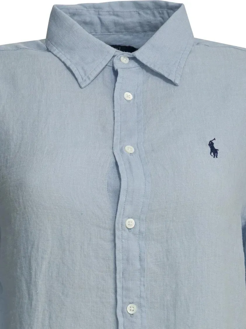 Polo Ralph Lauren - Light Blue Linen Shirt With Classic Collar And Emb - Größe M - grau – Bild 3