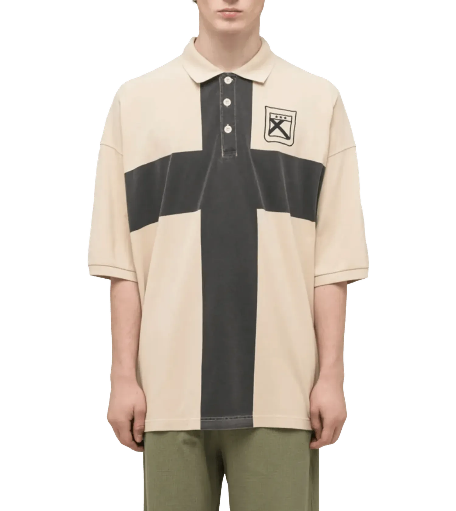 032c - "Fainting Cross" Oversized Polo-Shirt - Größe S - creme 032c - "Fainting Cross" Oversized Polo-Shirt - Größe S - creme