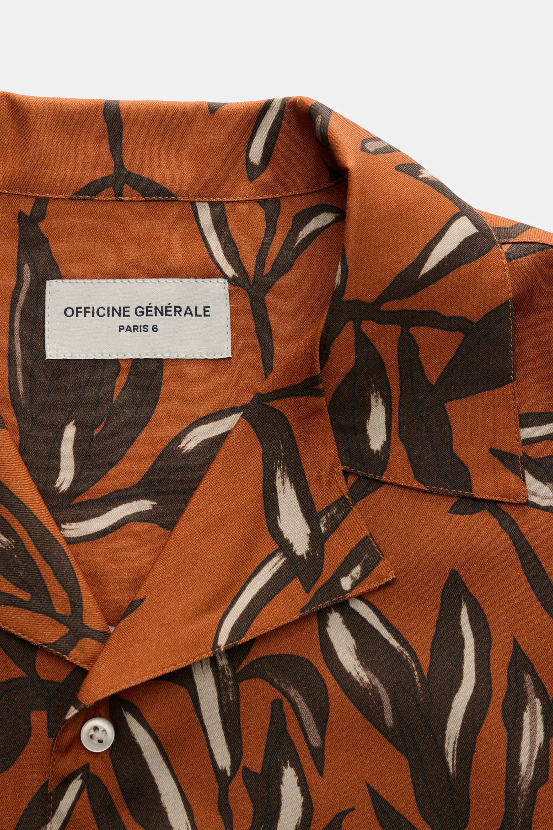 Officine Générale - Herren - Kurzarmhemd 'Eren' Kubanischer Kragen hellbraun/dunkelbraun/sand gemustert – Bild 2