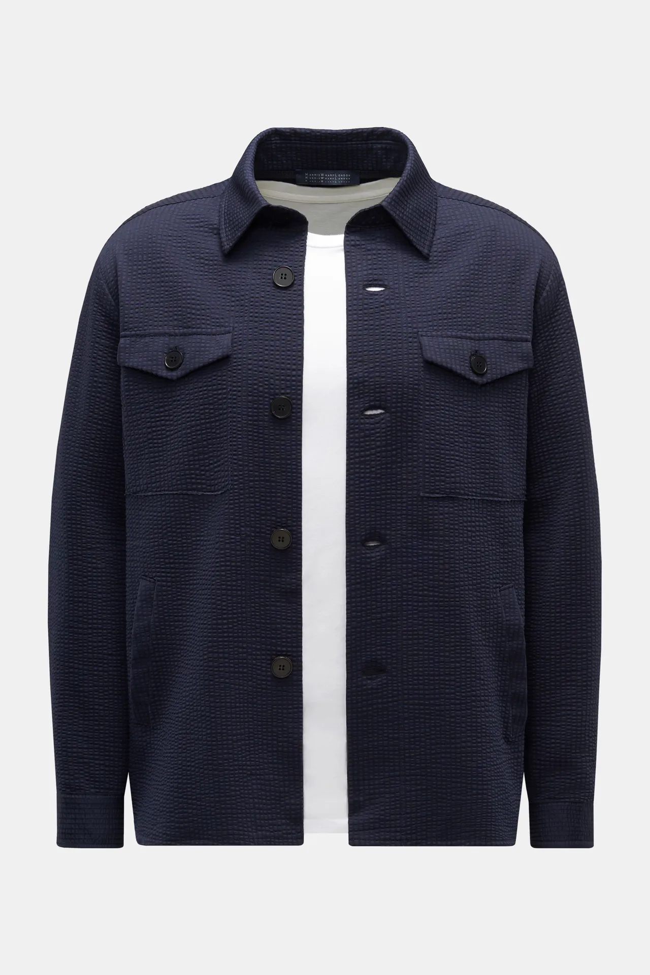 Harris Wharf London  - Herren - Seersucker Overshirt navy Harris Wharf London  - Herren - Seersucker Overshirt navy