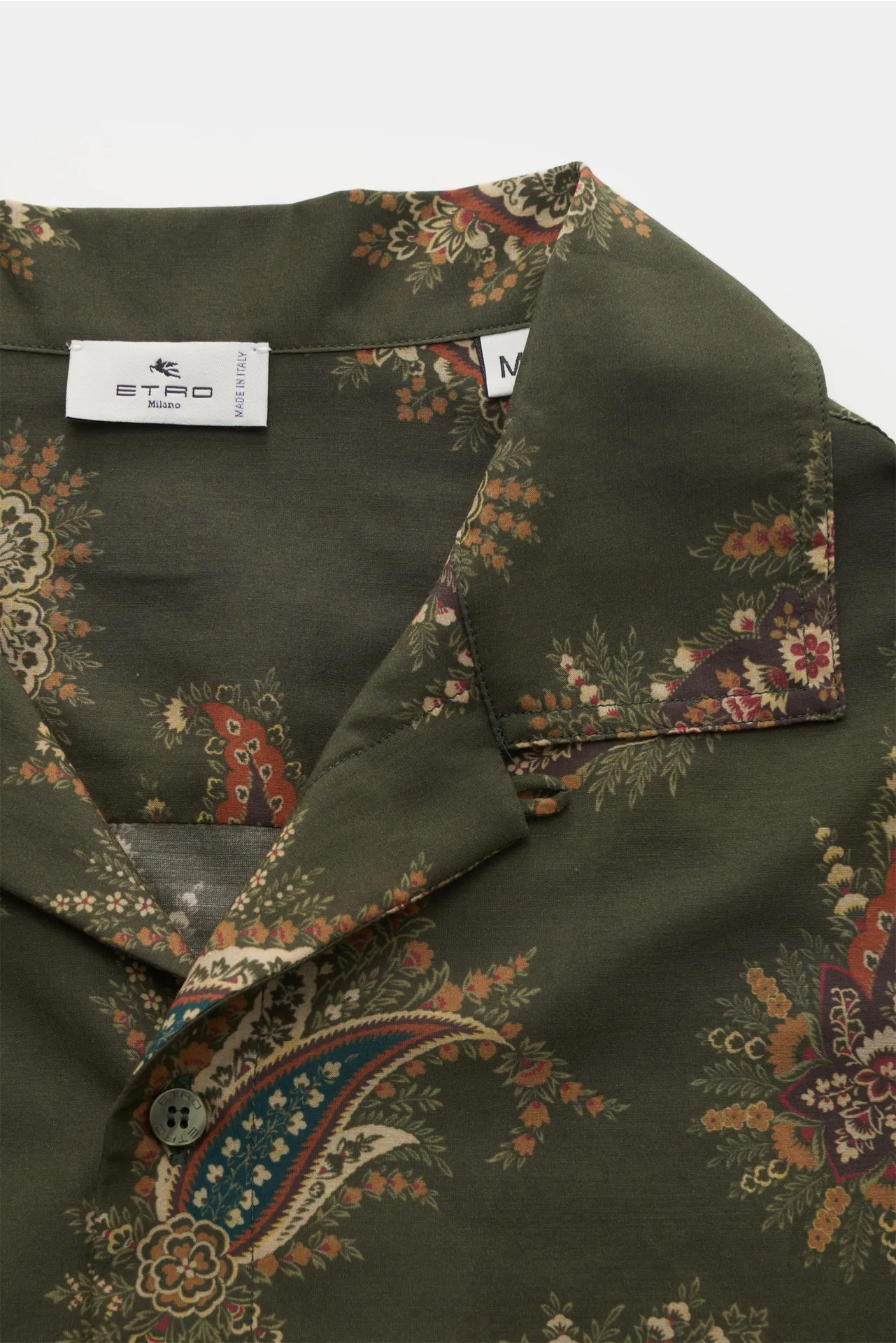 Etro - Herren - Casual Hemd Kubanischer Kragen oliv/creme/rotbraun gemustert – Bild 2