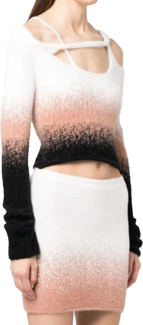 Ottolinger - Knit Off Shoulder Longsleeve Black/ White/rose - Größe M - weiß – Bild 4